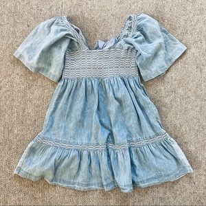 NWT Free People Blue Denim Dress with Bow Tie Back Milkmaid Babydoll Mini Boho